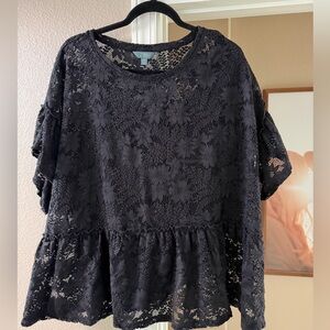 Women's Black Lace Peplum Top